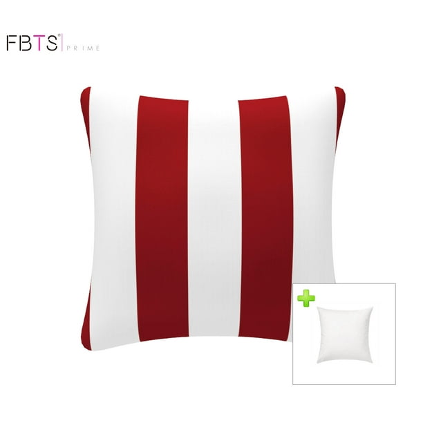 FBTS Prime Outdoor Decorative Pillows with Insert Red and White Stripe Patio Accent Pillows Throw Covers 18x18 Inches Square Patio Cushions for Couch Bed Sofa Patio Furniture
